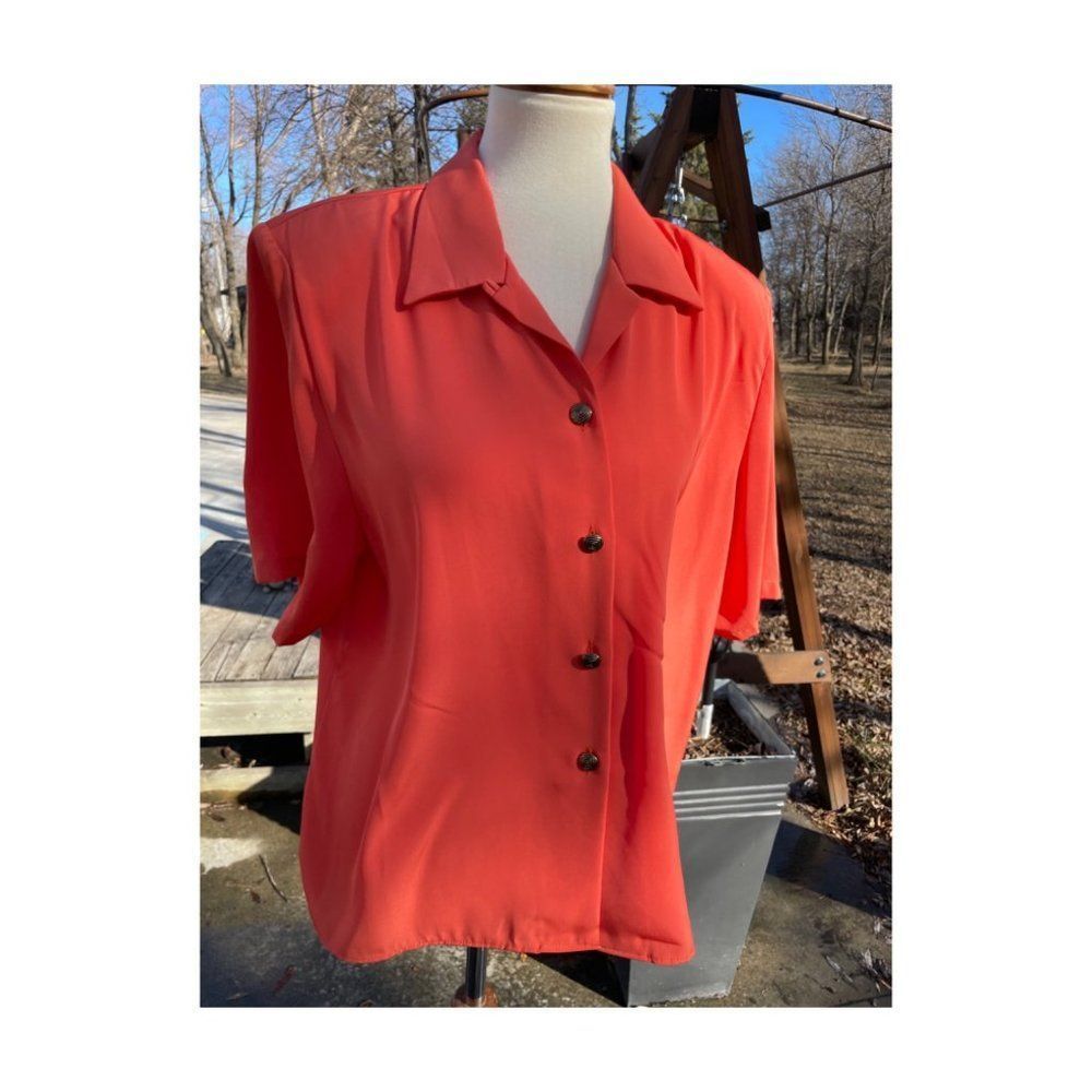 70s Elite Button Up Short Sleeve Shirt Orange Sz 16